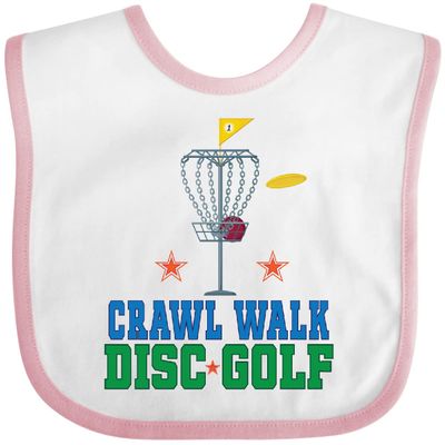 inktastic Crawl Walk Disc Golf Baby Bib White and Pink 41a04