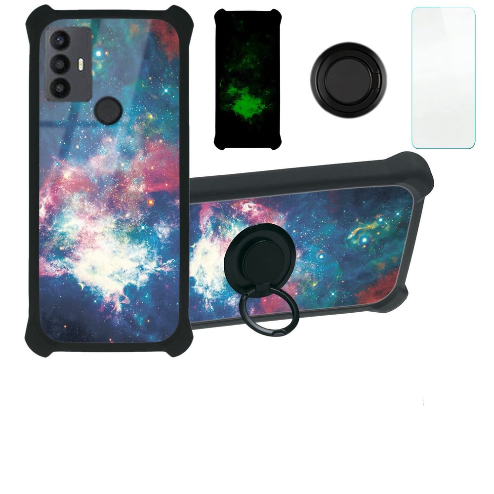 jioeuinly Case for TCL 30 Se 30se Case Compatible with TCL 30 Se 30se Phone Case Cover [with Tempered Glass Screen Protector][Hard PC + Soft Silicone][Ring Support] [Luminous Effect] YGH-YH
