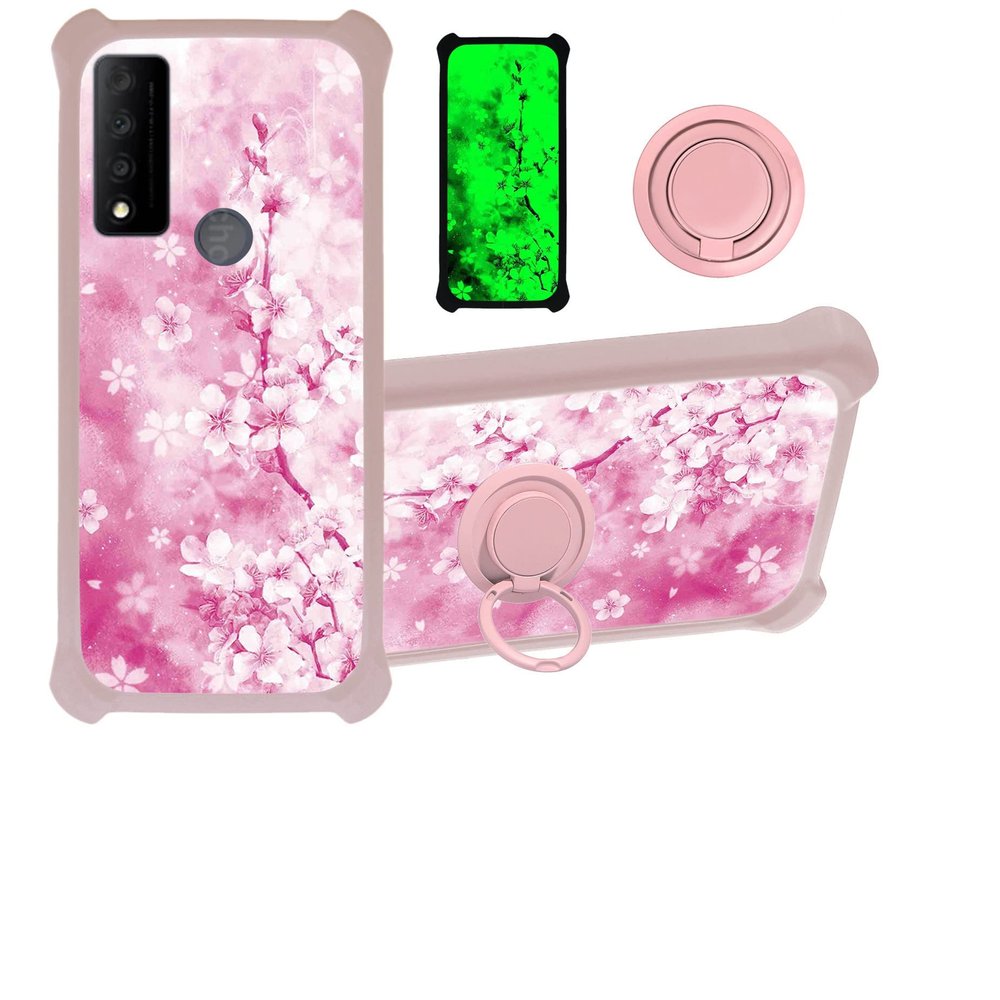 jioeuinly Case for TCL 30 Xe 5g Case Compatible with TCL 30 Xe 30xe 5g Phone Case Cover [with Tempered Glass Screen Protector][Hard PC + Soft Silicone][Ring Support] [Luminous Effect] YGF-MH