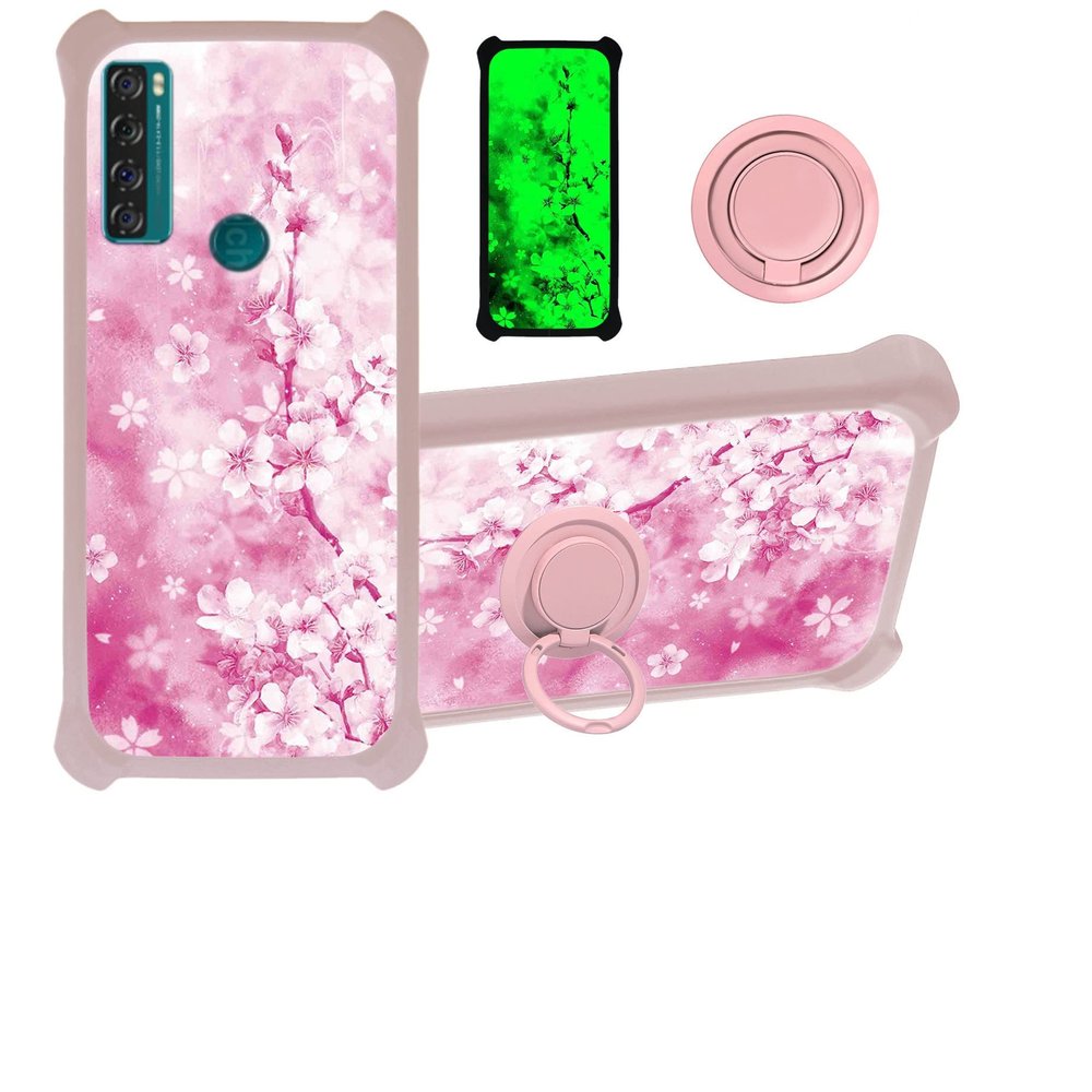 jioeuinly Case for TCL 20 Se 20se Case Compatible with TCL 20 Se 20se Phone Case Cover [with Tempered Glass Screen Protector][Hard PC + Soft Silicone][Ring Support] [Luminous Effect] YGF-MH