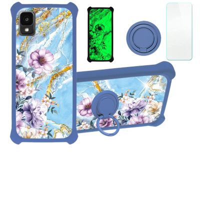 Case for Tcl 30 Le 30le Case Compatible with Tcl 30 Z 30z T602dl Phone Case Cover [with Tempered Glass Screen Protector][Hard PC + Soft Silicone][Ring Support] [Gold Glitter+Luminous] JSL-SZH