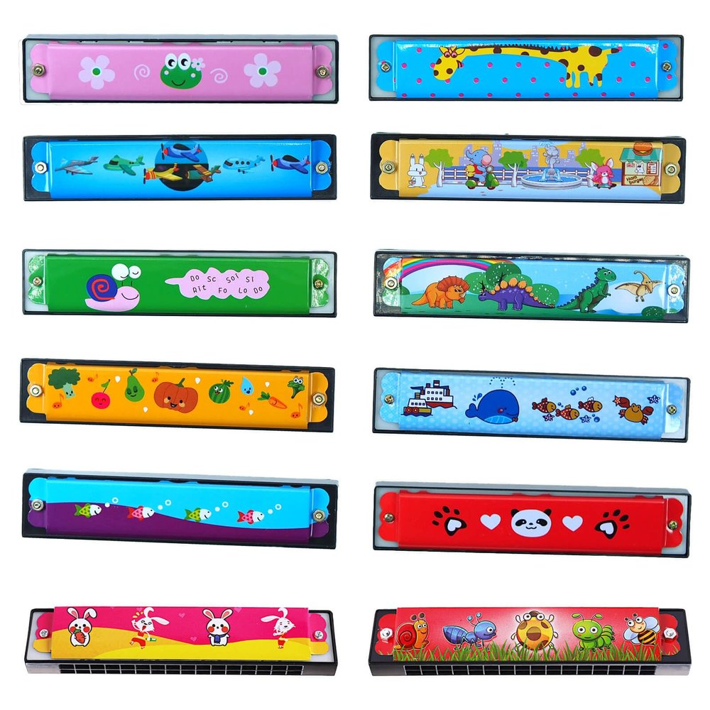 12 Pcs Kids Harmonicas Bulk | 16 Holes Musical Instrument Toys for Birthday Party Favors, Goodie Bag Stuffers, Classroom Prizes & Gifts for Kids Ages 4+