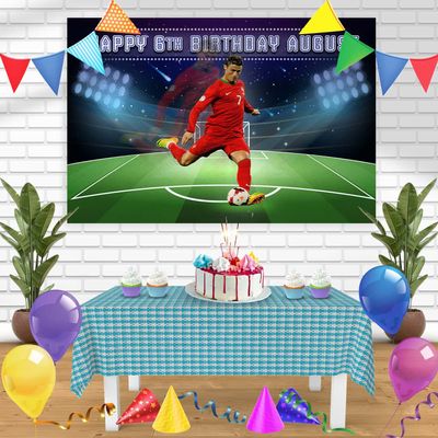 Ronaldo CR7 Star Soccer Birthday Banner Personalized Party Backdrop Decoration 60x44 Inches - 5x3 Feet