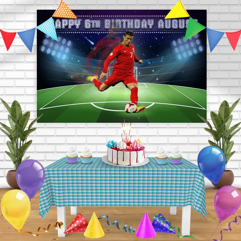 Ronaldo CR7 Star Soccer Birthday Banner Personalized Party Backdrop Decoration 60x44 Inches - 5x3 Feet
