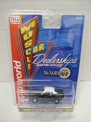 Auto World SC385-4B Muscle Car Dealerships 1970 Challenger T/A HO Scale Electric Slot Car - Black with White