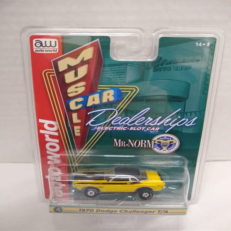 Auto World SC385-4A Muscle Car Dealerships 1970 Challenger T/A HO Scale Electric Slot Car - Yellow with Black