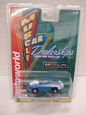 Auto World SC385-1A Muscle Car Dealerships 1971 Vega HO Scale Electric Slot Car - Blue with White