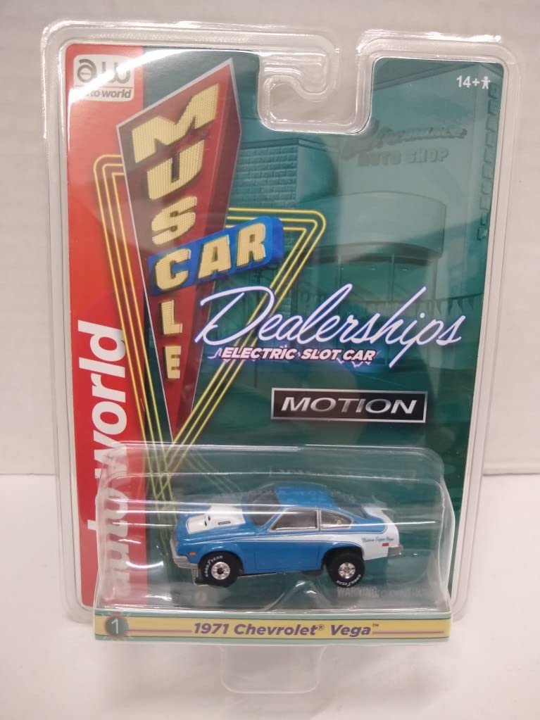 Auto World SC385-1A Muscle Car Dealerships 1971 Vega HO Scale Electric Slot Car - Blue with White