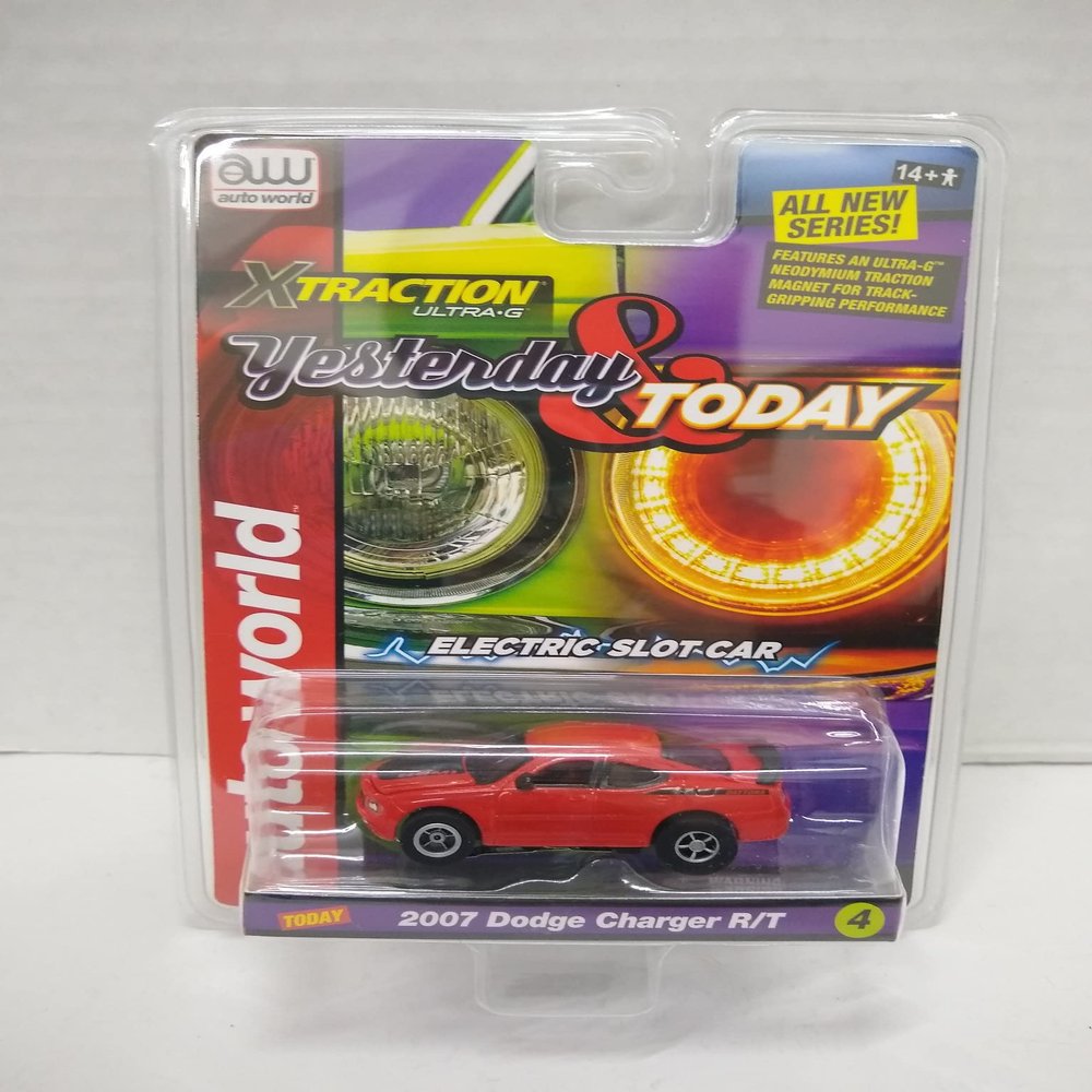 Auto World SC384-4A Yesterday & Today 2007 Charger R/T HO Scale Electric Slot Car - Red Orange