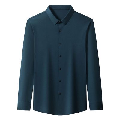 Long Sleeve Stylish Shirts for Men Solid Lightweight Slim Shirts Classic Casual Business Button Down Dress Shirt (Dark Green,Large)