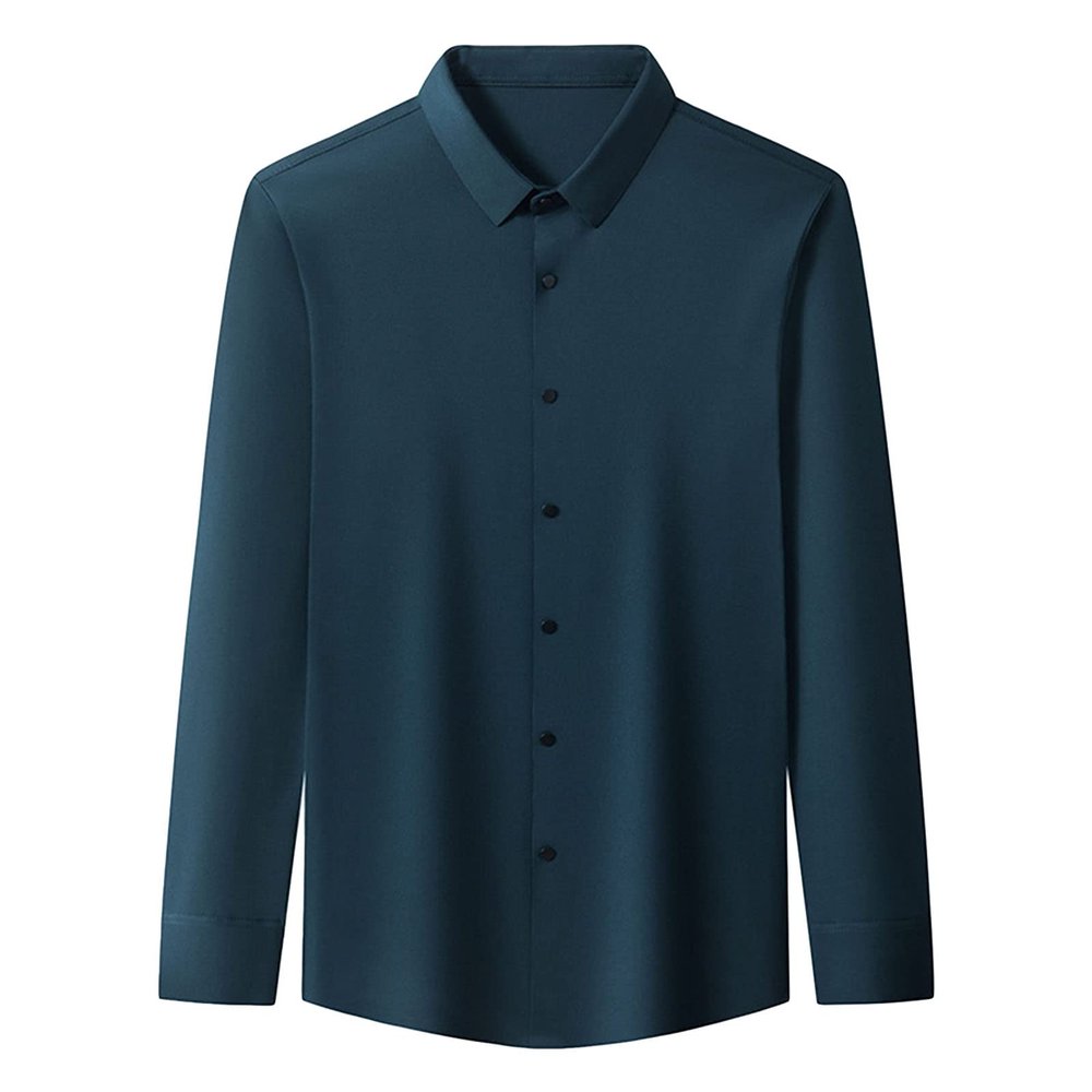 Long Sleeve Stylish Shirts for Men Solid Lightweight Slim Shirts Classic Casual Business Button Down Dress Shirt (Dark Green,Large)