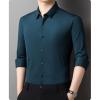 Long Sleeve Stylish Shirts for Men Solid Lightweight Slim Shirts Classic Casual Business Button Down Dress Shirt (Dark Green,Large) view 2