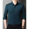 Long Sleeve Stylish Shirts for Men Solid Lightweight Slim Shirts Classic Casual Business Button Down Dress Shirt (Dark Green,Large) view 3