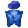 Kvysinly Boys Girls Sequins Vest Waistcoat Top Jacket with Hat Hip Hop Jazz Modern DanceChoir Party Performance Costume Blue 7-8 Years view 1