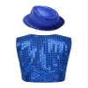 Kvysinly Boys Girls Sequins Vest Waistcoat Top Jacket with Hat Hip Hop Jazz Modern DanceChoir Party Performance Costume Blue 7-8 Years view 2