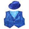 Kvysinly Boys Girls Sequins Vest Waistcoat Top Jacket with Hat Hip Hop Jazz Modern DanceChoir Party Performance Costume Blue 7-8 Years view 3