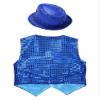 Kvysinly Boys Girls Sequins Vest Waistcoat Top Jacket with Hat Hip Hop Jazz Modern DanceChoir Party Performance Costume Blue 7-8 Years view 4