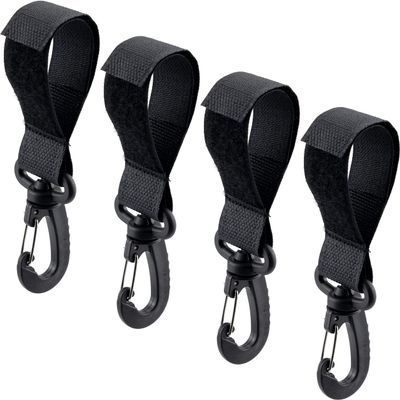 4 Pack Stroller Hooks Baby Stroller Hanging Clips Hook for Mommy Stroller Multipurpose Hooks Stroller Clip Straps for Hanging Diaper Bags Grocery Shopping Bags (Black)