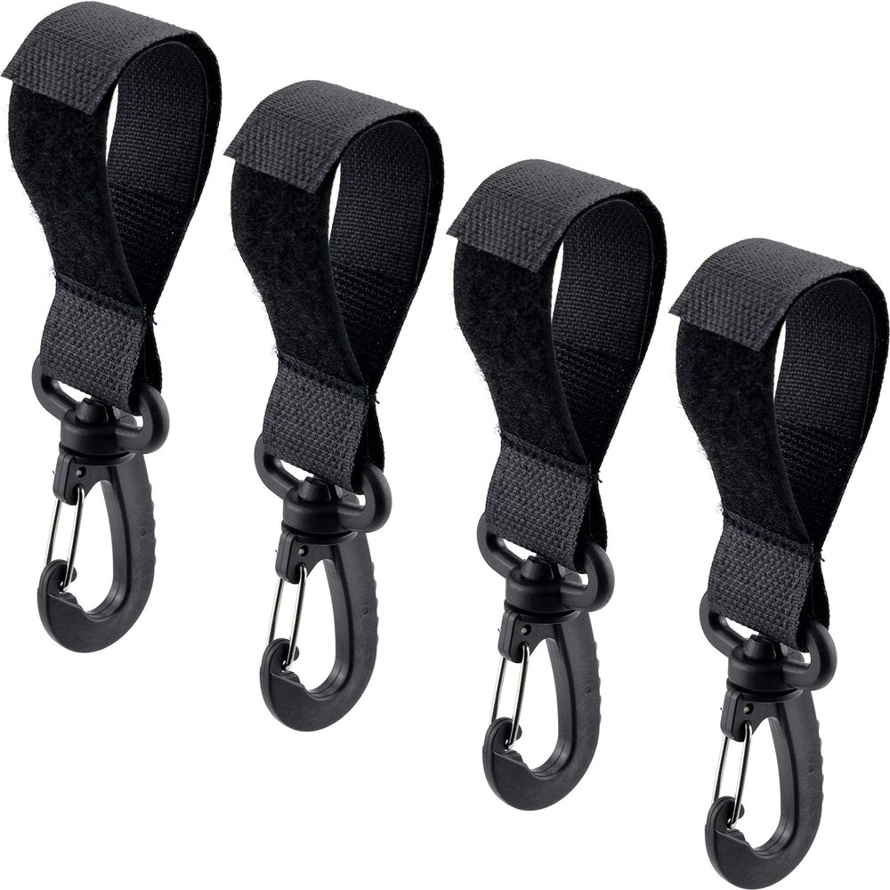 4 Pack Stroller Hooks Baby Stroller Hanging Clips Hook for Mommy Stroller Multipurpose Hooks Stroller Clip Straps for Hanging Diaper Bags Grocery Shopping Bags (Black)