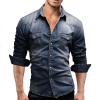 Maiyifu-GJ Men's Long Sleeve Denim Shirt Casual Button-Down Western Regular Fit Shirts Slim Fit Washed Jean Shirt (Dark Blue,Medium) view 2