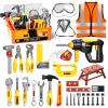 Deejoy Kids Tool Set with Electronic Toy Drill & Construction Vest - Pretend Play Toys for 3 4 5 6 Year Old Boys, ABS Plastic Repair Toolkit with Large Storage Box(Orange) view 1