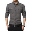 Men's Long Sleeve Button Down Shirts Turn-Down Collar Slim Fit Shirt Stylish Business Tactical Shirts with Pockets (Grey,Medium) view 1