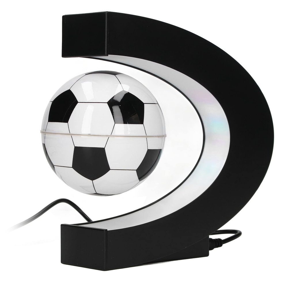 Magnetic Levitating Soccer Globe, LED Light Up Floating Globes with C Shape Base Men Father Boys, Float Low Friction Levitating Soccer 100-240V Desk Gadget in Office Home Decor(US