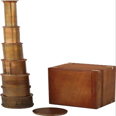 PORTHO Antique Victorian Brass Telescope 19 Extendable Spyglass with Wooden Box | Vintage Nautical Kids Scope Replica | Handheld Pirate Telescope for Home Decor, Collection & Gifts