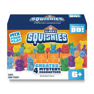 Elmer's Squishies Kids DIY Activity Kit, Creates 4 Mystery Characters, 24 Piece Kit, for Ages 6 and Up, Perfect for Stress Relief and Sensory Play