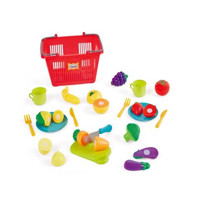 Kidoozie Just Imagine Slice 'N Play Shopping Set, 31 Piece Shopping Basket Set Including Fruits & Vegetable for Pretend Play. for Children Ages 2+