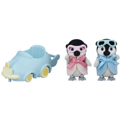 Calico Critters Penguin Babies Ride 'n Play - Doll Playset with 2 Poseable Figures, Pushcart & More!