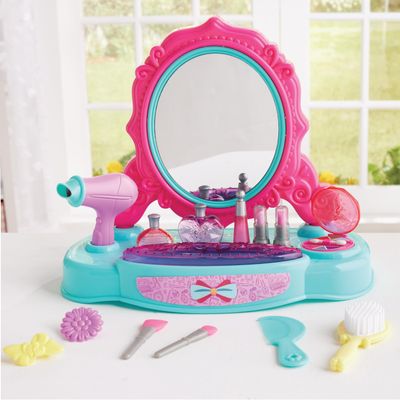 Kidoozie Just Imagine Glamour Girls Styling Center for Pretend Play. Includes Tabletop Vanity, Hair Dryer, Brushes and More. for Children Ages 3+