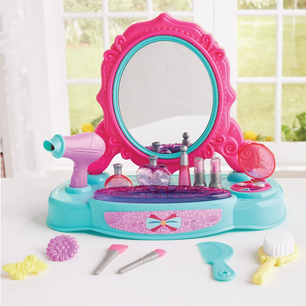 Kidoozie Just Imagine Glamour Girls Styling Center for Pretend Play. Includes Tabletop Vanity, Hair Dryer, Brushes and More. for Children Ages 3+
