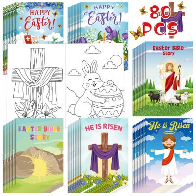 Yexiya 40 Pcs Easter Bible Coloring Books for Kids Christian Coloring Book Bulk Christian Stories to Color Religious Gift for Kid Easter Party Favor Bible Stuff Item Basket Stuffers Activity Supplies