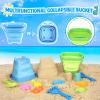 FHOZGECY Beach Toys, Sand Toys for Kids Boys and Girls with 2 Construction Vehicle, 2 Collapsible Bucket, Sand Castle Building Kit, Sand Molds, Mesh Bag, Outdoor Toys for Kids Ages 4-8 view 4