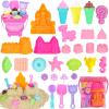 HUUIDY Beach Toys, 30Pcs Ice Cream Sand Toys, Sandbox Toys with Collapsible Sand Bucket and Sand Castle Kit, Cake, Lollipop, Sea Animal, Unicorn Molds, Shovels Set, Mesh Bag, Travel Toys for Girls 3+ view 1
