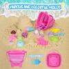HUUIDY Beach Toys, 30Pcs Ice Cream Sand Toys, Sandbox Toys with Collapsible Sand Bucket and Sand Castle Kit, Cake, Lollipop, Sea Animal, Unicorn Molds, Shovels Set, Mesh Bag, Travel Toys for Girls 3+ view 3