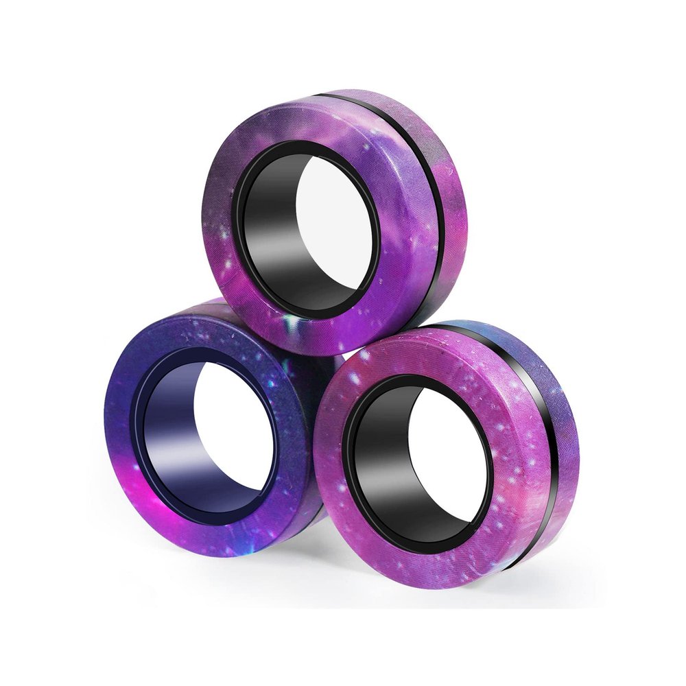 Buluwans Stocking Stuffers for Teen Boys Girls Kids and Adults, 3pcs Magnetic Rings Fidget Toy Set,Cool Silent Fidget Spinner Ring,Stress Relief,Anxiety and ADHD Toys Starry Sky
