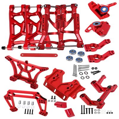 hopsupRC RC Alloy Front Rear Suspension Arm Upgrades Part for 1/10 Rusltler 2WD VXL,Caster Block,Steering Blocks,Rear Stub Axle Carriers,Shock Tower,Steering Bellcranks,Front Bulkhead,Red