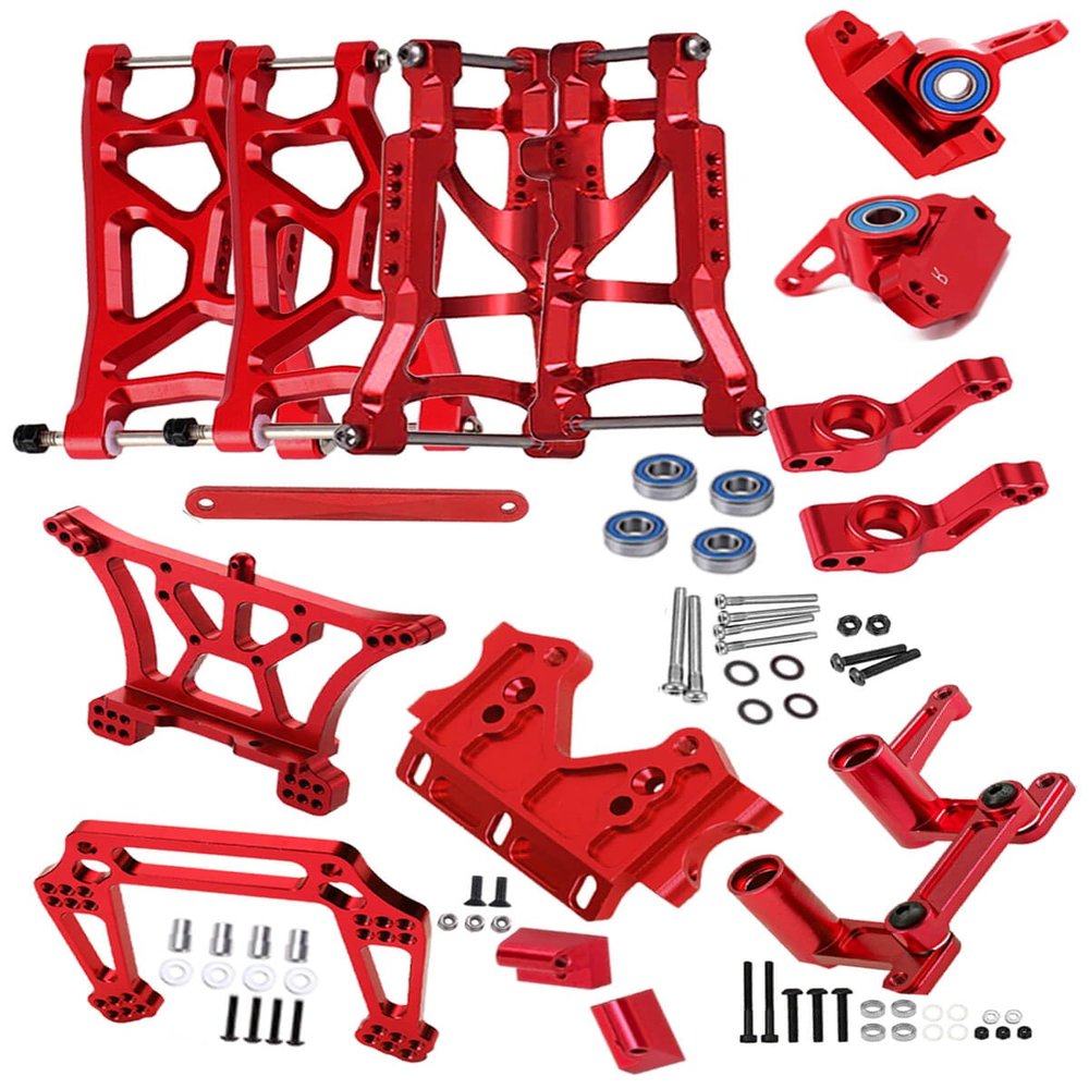hopsupRC RC Alloy Front Rear Suspension Arm Upgrades Part for 1/10 Rusltler 2WD VXL,Caster Block,Steering Blocks,Rear Stub Axle Carriers,Shock Tower,Steering Bellcranks,Front Bulkhead,Red