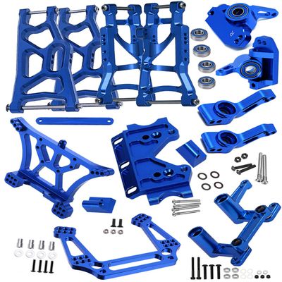 hopsupRC RC Alloy Front Rear Suspension Arm Upgrades Part for 1/10 Rusltler 2WD VXL,Caster Block,Steering Blocks,Rear Stub Axle Carriers,Shock Tower,Steering Bellcranks,Front Bulkhead,Blue