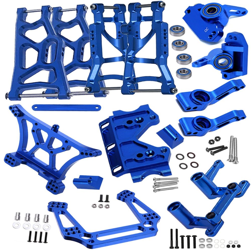 hopsupRC RC Alloy Front Rear Suspension Arm Upgrades Part for 1/10 Rusltler 2WD VXL,Caster Block,Steering Blocks,Rear Stub Axle Carriers,Shock Tower,Steering Bellcranks,Front Bulkhead,Blue