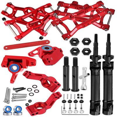 hopsupRC RC Stainless Steel Drive Shaft CVD Axles Upgrades Part for 1/10 Rustler/Stampede VXL 2WD,Alloy Suspension A Arm,Aluminum Caster Block & Steering Blocks & Rear Stub Axle Carriers,Red