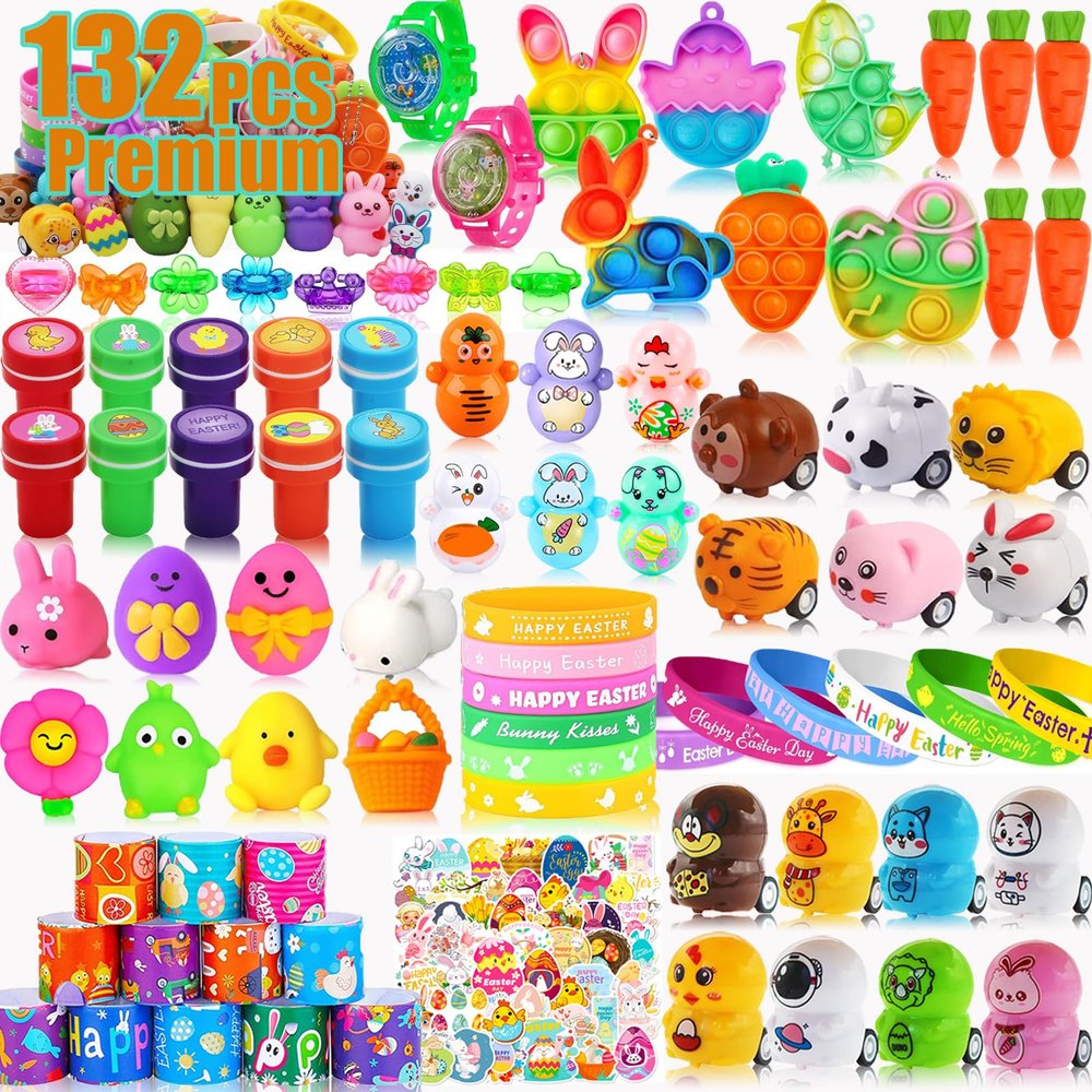 124 Pack Easter Egg Fillers Toys, Easter Party Favors for Kids Boys Girls, Easter Basket Stuffers, Bulk Small Mini Toys for Easter Eggs Hunt, Easter Gifts Classroom Prizes Treat Goodie Bag Stuffers