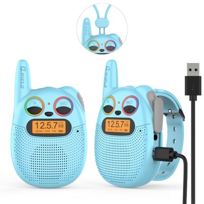 Qniglo Walkie Talkies for Kids Rechargeable 2 Pack,Christmas Birthday Gifts Toys for Age 3-12 Boys Girls, Long Range Kids Walkie-Talkie with FM Radio for Family Adventure Camping Hiking Spy Games