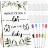 26 Pcs Baby Bibs and Game Set Baby Shower Game Sign 15 White Feeder Bibs 10 Fabric Markers for Gender Reveal (Green Leaves) view 1