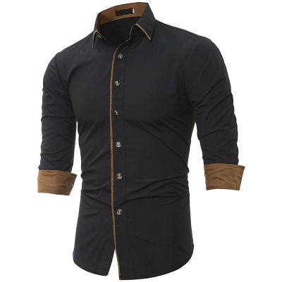 Men's Business Long Sleeve Dress Shirt Stylish Slim Fit Button Up Shirts Solid Lightweight Turn-Down Collar Shirt (Black,3X-Large)