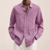 Men's Linen Button Down Shirts Casual Long Sleeve Summer Beach Shirt Tops Lightweight Solid Color Loose Fit Shirt (Pink,4X-Large) view 3