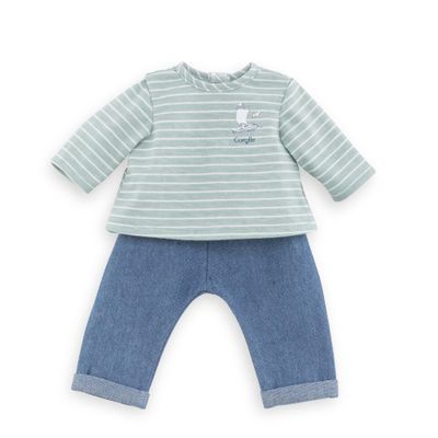 Corolle 14 Baby Doll Outfit - Loire Riverside Pants & Striped T-Shirt - Mon Grand Poupon Outfits and Accessories fit 14" Dolls, for Kids Ages 2 Years and up