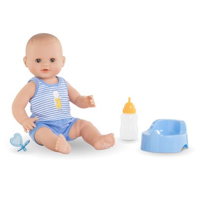 Corolle Drink and Wet Bath Baby Paul - 14 Boy Baby Doll with 3 Accessories - Bottle, Potty, and Pacifier - Really Drinks and Goes Potty, for Kids Ages 2 Years and up